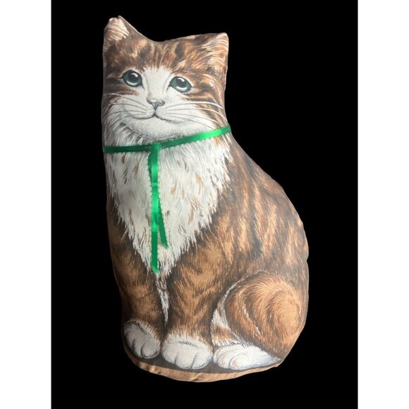 Vintage Handmade Sewn Brown Taby Cat Shaper Pillow 13” Life Like Animal Pillows - Picture 1 of 8